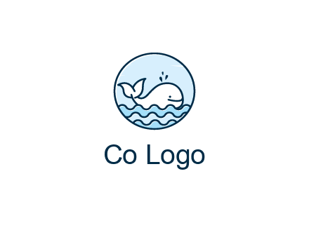 line art cute whale in sea in circle