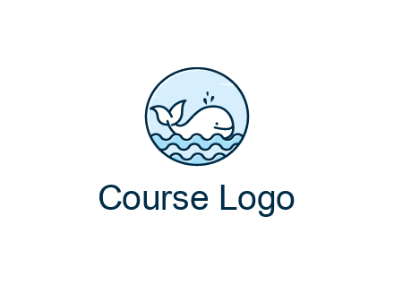line art cute whale in sea in circle