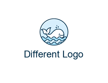 line art cute whale in sea in circle