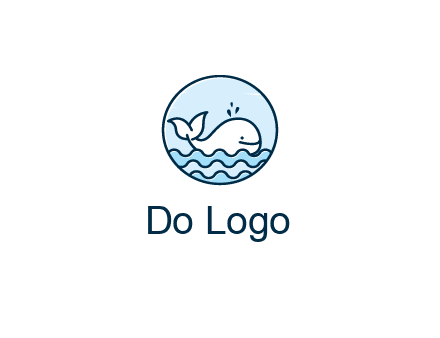 line art cute whale in sea in circle