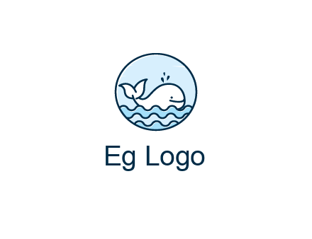 line art cute whale in sea in circle