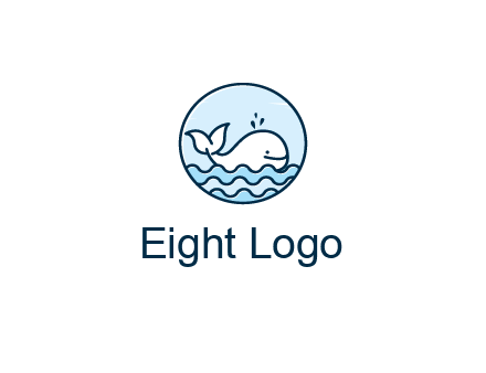 line art cute whale in sea in circle