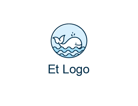 line art cute whale in sea in circle