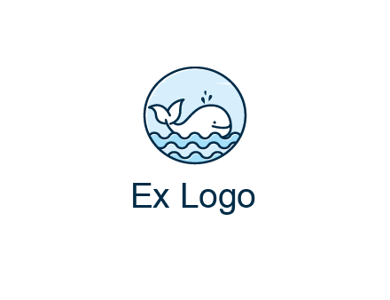 line art cute whale in sea in circle
