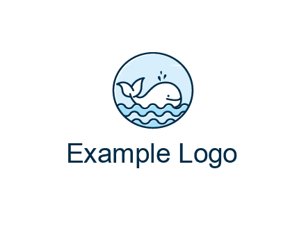 line art cute whale in sea in circle