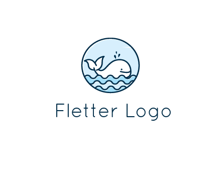 line art cute whale in sea in circle