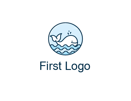 line art cute whale in sea in circle