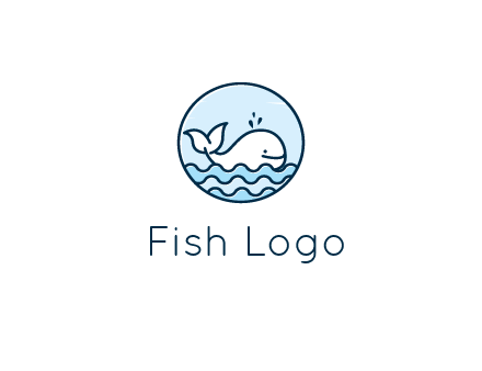line art cute whale in sea in circle