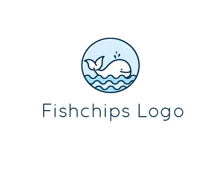 line art cute whale in sea in circle