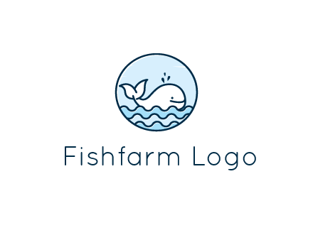line art cute whale in sea in circle