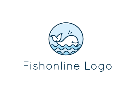 line art cute whale in sea in circle