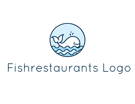 line art cute whale in sea in circle