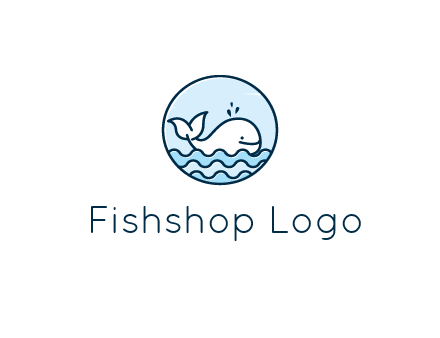 line art cute whale in sea in circle