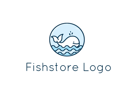 line art cute whale in sea in circle