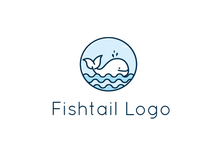 line art cute whale in sea in circle