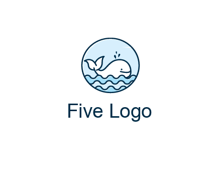 line art cute whale in sea in circle