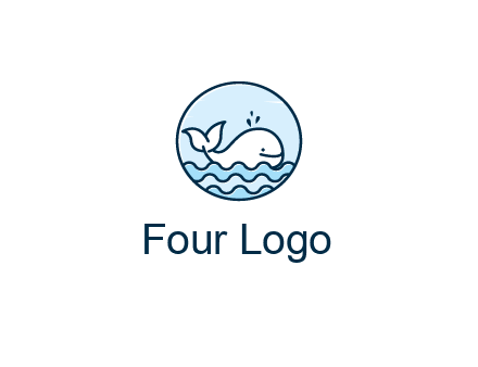 line art cute whale in sea in circle