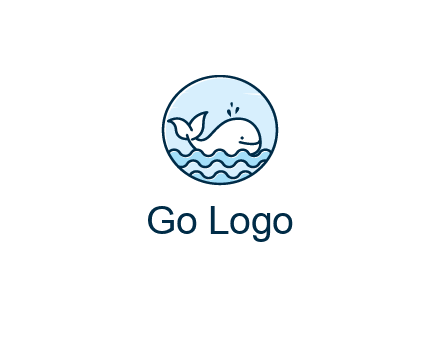line art cute whale in sea in circle