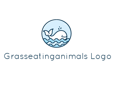 line art cute whale in sea in circle