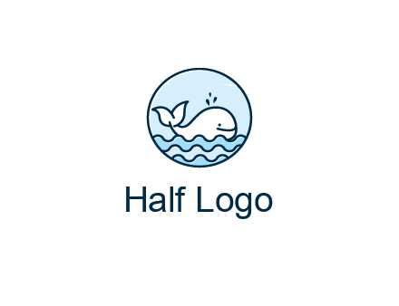 line art cute whale in sea in circle