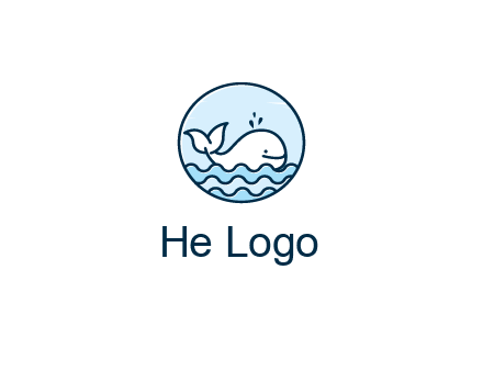 line art cute whale in sea in circle