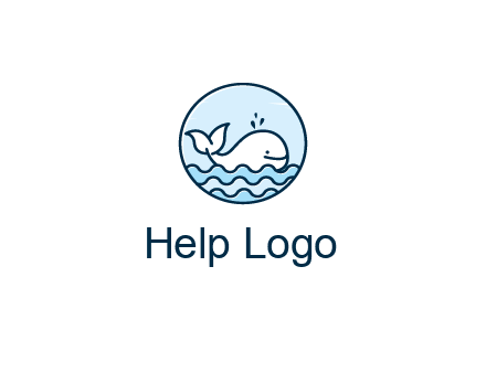 line art cute whale in sea in circle