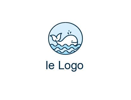 line art cute whale in sea in circle