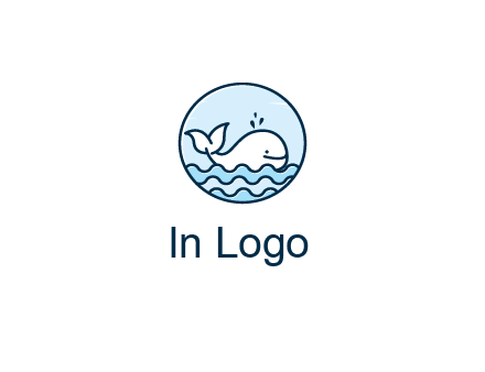 line art cute whale in sea in circle