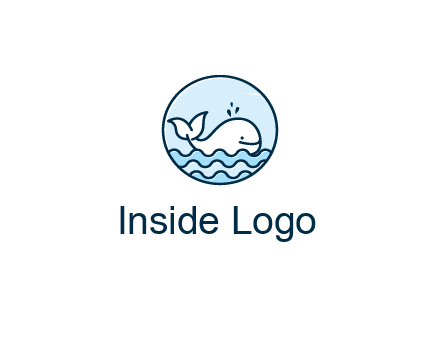 line art cute whale in sea in circle