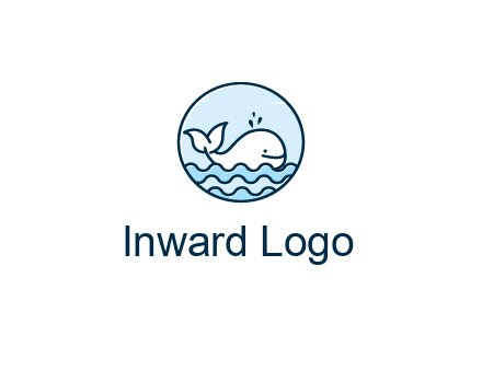 line art cute whale in sea in circle
