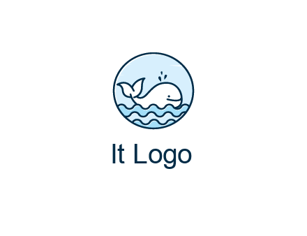 line art cute whale in sea in circle