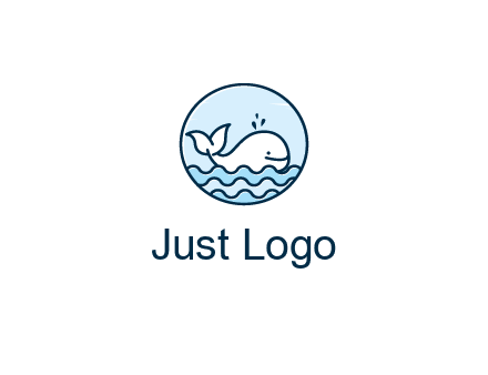 line art cute whale in sea in circle
