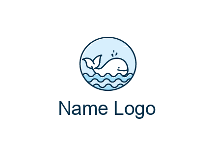 line art cute whale in sea in circle