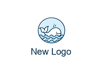 line art cute whale in sea in circle