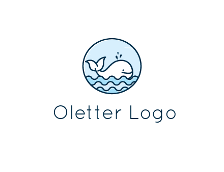 line art cute whale in sea in circle