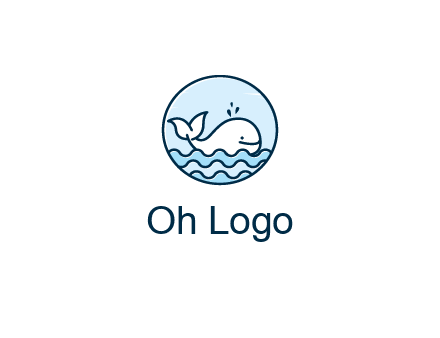 line art cute whale in sea in circle