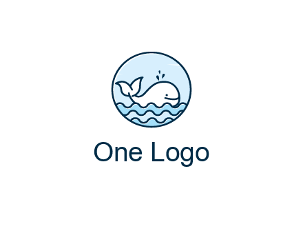 line art cute whale in sea in circle