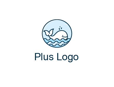 line art cute whale in sea in circle