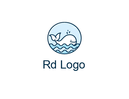 line art cute whale in sea in circle