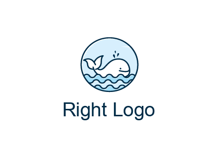line art cute whale in sea in circle