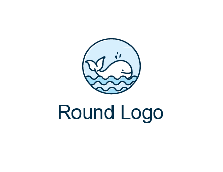 line art cute whale in sea in circle