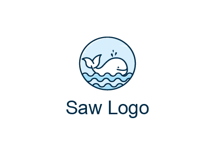 line art cute whale in sea in circle