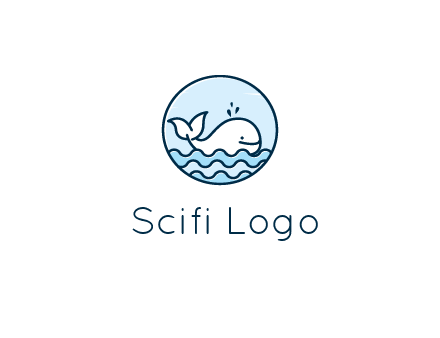 line art cute whale in sea in circle