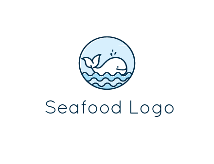 line art cute whale in sea in circle