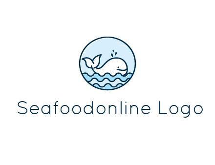 line art cute whale in sea in circle