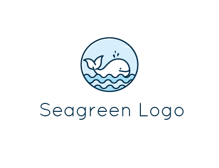 line art cute whale in sea in circle