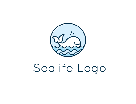 line art cute whale in sea in circle