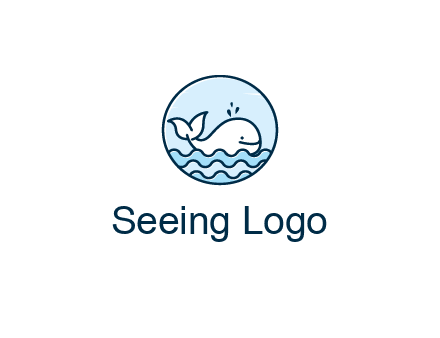 line art cute whale in sea in circle