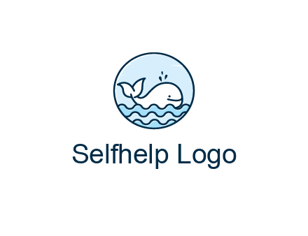 line art cute whale in sea in circle