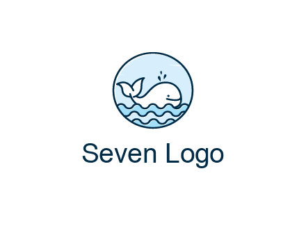 line art cute whale in sea in circle
